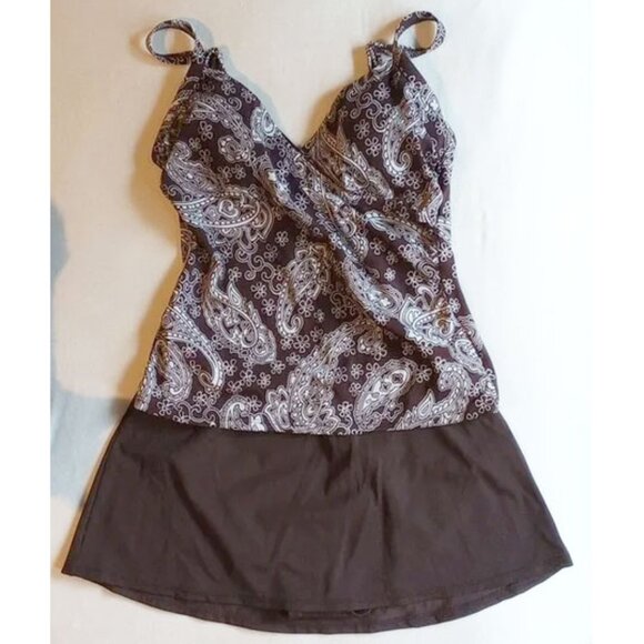 Jantzen Other - Jantzen 2-PC Set Tankini Top Skirted Bottoms 8 Brown Print